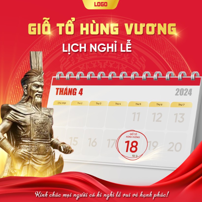 "Hùng Kings' Commemoration Day Poster, Festive Edition with Traditional Dong Son Drum Motifs and Bronze Warrior Statue, Celebrating Vietnamese Heritage, Poster Giỗ Tổ Hùng Vương